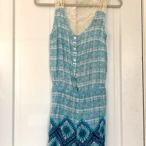 Aqua Boho Romper, Lace Back (Size S)